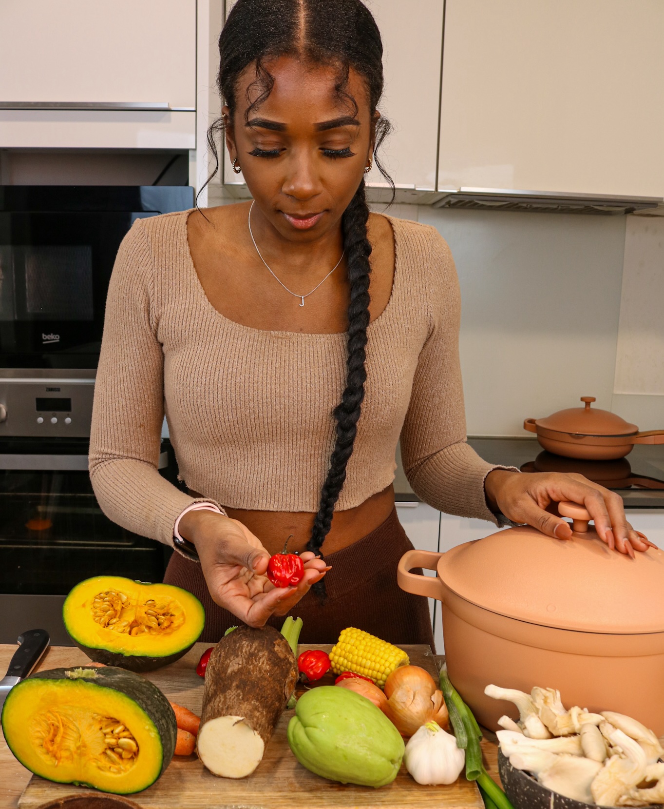 Preparing fresh ingredients in the kitchen